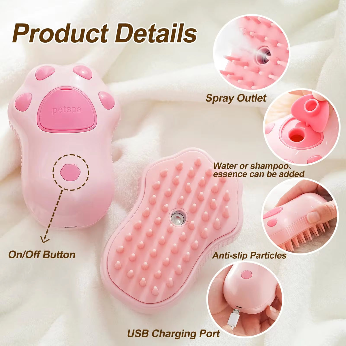 3-in-1 Pet Grooming Brush – Steam, Massage & Hair Removal