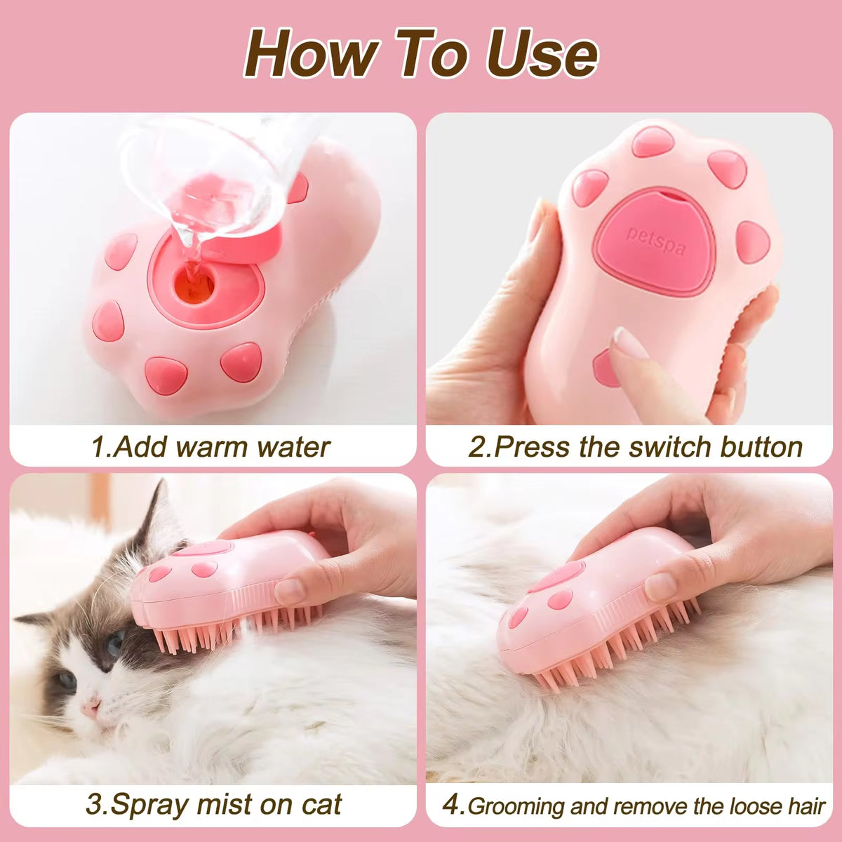 3-in-1 Pet Grooming Brush – Steam, Massage & Hair Removal